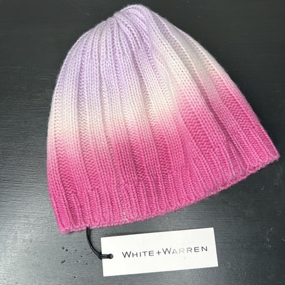White + Warren Dip Dye Cashmere Beanie in Silver Lilac Combo NWT - Picture 4 of 8
